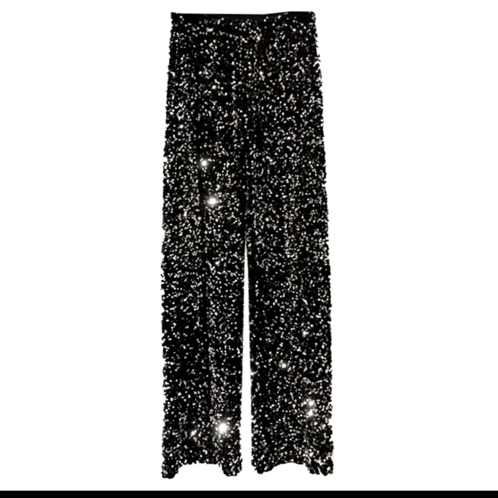 Women's Fashion Trendy Sparkling Gold Pants Relaxation of Tall Waist Wide-legged - Picture 5 of 6